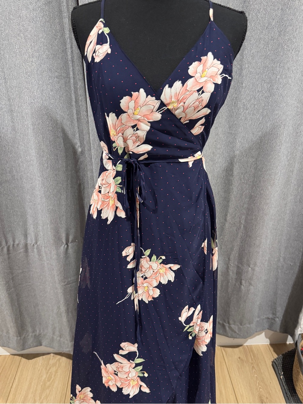 Lulu's Navy Floral Wrap Maxi Dress with Pink Blooms